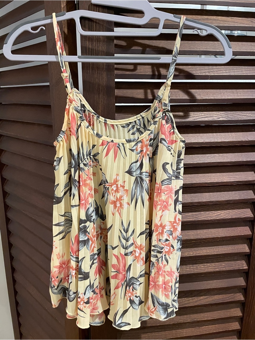 H&M Yellow Floral Pleated Spaghetti Strap Camisole